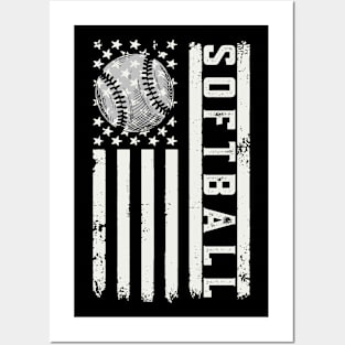 Softball American Flag Posters and Art